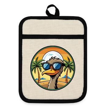 Emu Funny Cartoon Summer Beach Sunglasses Sticker - Pot holders with rubber back - linen/black  - Front