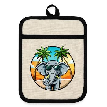 Elefant Lustige Cartoon Sommer Strand Sonnenbrille - Topflappen mit Gummirückseite - Leinen/Schwarz  - Vorne