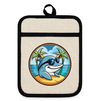 Dauphin Drôle Dessin Animé Plage D’été Lunettes De Soleil Cool - Maniques avec dos en caoutchouc - lin/noir  - Devant