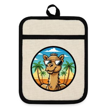 Camel Funny Cartoon Summer Beach Sunglasses Cool - Pot holders with rubber back - linen/black  - Front
