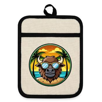 Buffalo Funny Cartoon Lunettes de soleil de plage d’été cool - Maniques avec dos en caoutchouc - lin/noir  - Devant