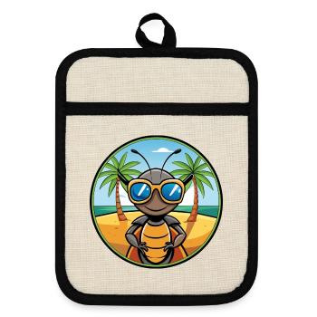 Ameise lustige Cartoon Sommer Strand Sonnenbrille Aufkleber - Topflappen mit Gummirückseite - Leinen/Schwarz  - Vorne