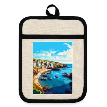 Port Issac, England, Vereinigtes Königreich, Reiseposter, Souvenir, WPA - Topflappen mit Gummirückseite - Leinen/Schwarz  - Vorne