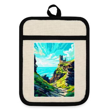 Tintagel Castle England Uk Travel Poster Souvenir - Pot holders with rubber back - linen/black  - Front