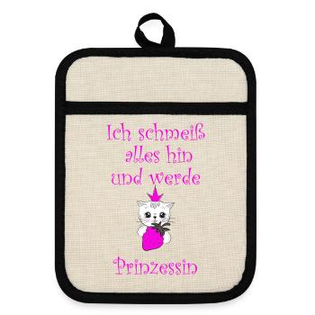 Prinzessin - Topflappen mit Gummirückseite - Leinen/Schwarz  - Vorne