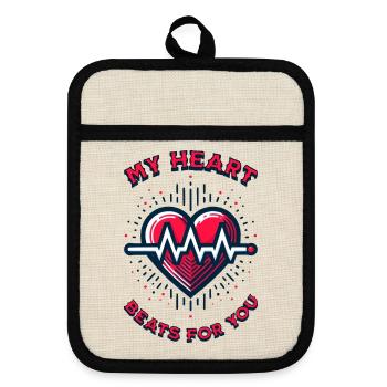 My Heart Beats For You - Topflappen mit Gummirückseite - Leinen/Schwarz  - Vorne