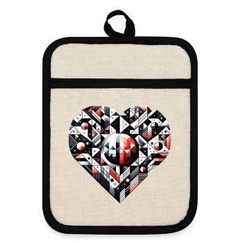 Geometrisches Herz: Ein großes Herz. - Topflappen mit Gummirückseite - Leinen/Schwarz  - Vorne