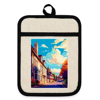 Burford England Uk Vintage Reiseposter Souvenir - Topflappen mit Gummirückseite - Leinen/Schwarz  - Vorne
