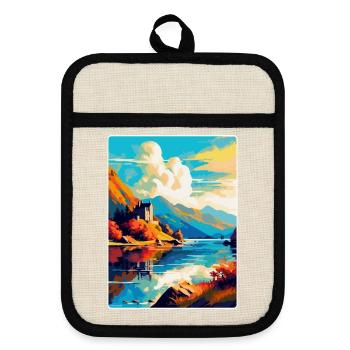 Loch Duich Scotland Uk Travel Poster Souvenir WPA - Pot holders with rubber back - linen/black  - Front