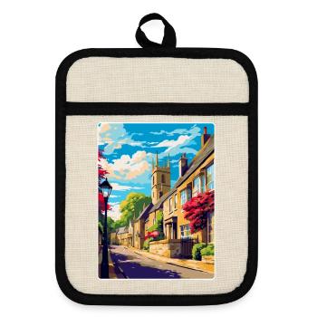 Bourton On The Hill England Uk Travel Poster WPA - Pot holders with rubber back - linen/black  - Front