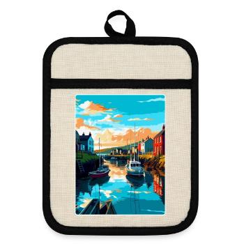 Kingsbridge England Uk Reiseposter Souvenir WPA - Topflappen mit Gummirückseite - Leinen/Schwarz  - Vorne