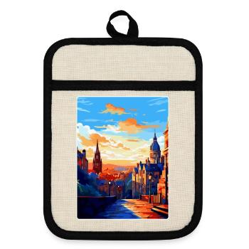 Edinburgh Scotland Uk Travel Poster Souvenir WPA - Pot holders with rubber back - linen/black  - Front