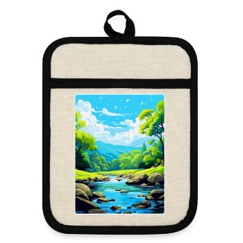 Golitha Falls Angleterre Royaume-Uni Affiche de voyage souvenir - Maniques avec dos en caoutchouc - lin/noir  - Devant