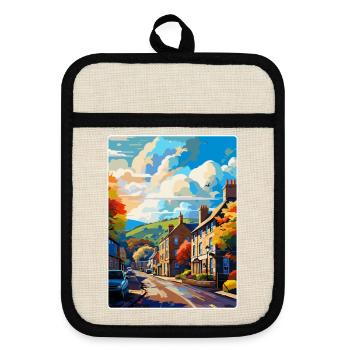 Skipton England Uk Vintage Reiseposter Souvenir - Topflappen mit Gummirückseite - Leinen/Schwarz  - Vorne