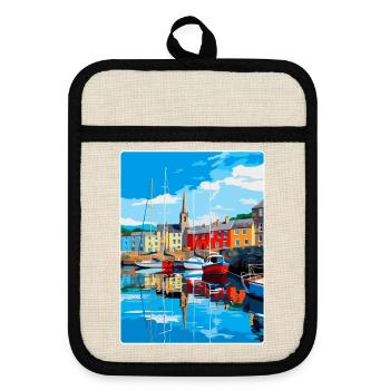 Padstow Cornwall, England, Vereinigtes Königreich, Reiseposter, Souvenir - Topflappen mit Gummirückseite - Leinen/Schwarz  - Vorne