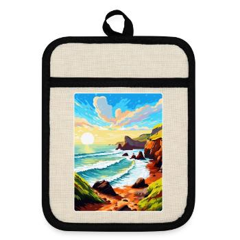 Hartland Quay Devon Vintage Travel Poster Souvenir - Pot holders with rubber back - linen/black  - Front