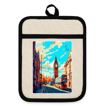 Londres, Angleterre, Royaume-Uni, Affiche de voyage vintage, Souvenir - Maniques avec dos en caoutchouc - lin/noir  - Devant