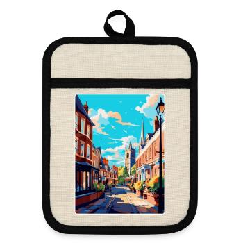 Shrewsbury England Uk Reiseposter Souvenir WPA - Topflappen mit Gummirückseite - Leinen/Schwarz  - Vorne