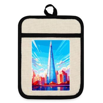 The Shard England Uk Travel Poster Souvenir WPA - Pot holders with rubber back - linen/black  - Front