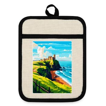 Dunnottar Castle England Uk Travel Poster Souvenir - Pot holders with rubber back - linen/black  - Front