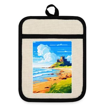 Bamburgh Castle England Uk Travel Poster Souvenir - Pot holders with rubber back - linen/black  - Front