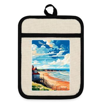 Saltburn By The Sea Angleterre Royaume-Uni Affiche de voyage WPA - Maniques avec dos en caoutchouc - lin/noir  - Devant