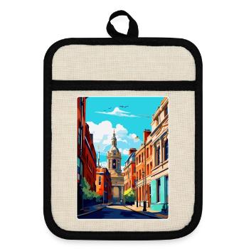 Leeds England Uk Vintage Reise Poster Souvenir - Topflappen mit Gummirückseite - Leinen/Schwarz  - Vorne