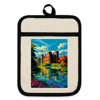 Hever Castle England Uk Travel Poster Souvenir WPA - Pot holders with rubber back - linen/black  - Front