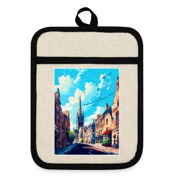 Oxford England Uk Vintage Travel Poster Souvenir - Pot holders with rubber back - linen/black  - Front