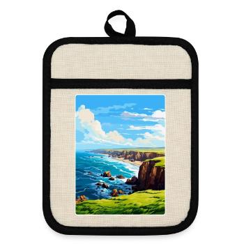 Lands End Cornouailles Angleterre Royaume-Uni Affiche de voyage WPA - Maniques avec dos en caoutchouc - lin/noir  - Devant