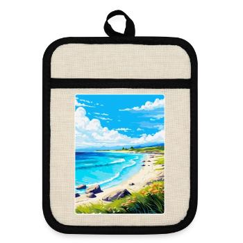 Luskentrye Beach Isle Of Harris Reiseposter WPA - Topflappen mit Gummirückseite - Leinen/Schwarz  - Vorne
