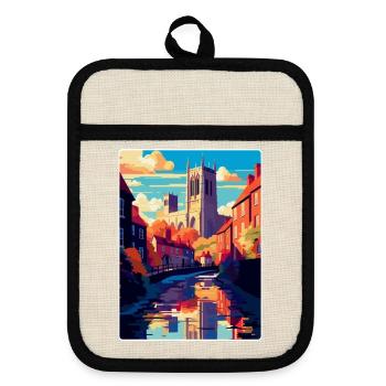 Durham Angleterre Royaume-Uni Affiche de voyage vintage souvenir - Maniques avec dos en caoutchouc - lin/noir  - Devant
