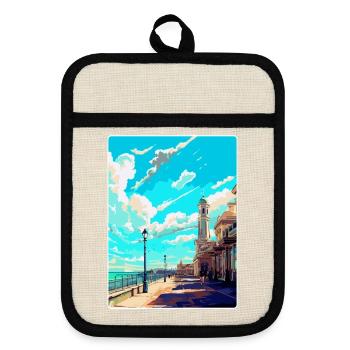 Brighton Angleterre Royaume-Uni Affiche de voyage vintage souvenir - Maniques avec dos en caoutchouc - lin/noir  - Devant