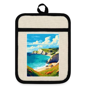Lulworth Cove, England, Vereinigtes Königreich, Reiseposter, Souvenir - Topflappen mit Gummirückseite - Leinen/Schwarz  - Vorne