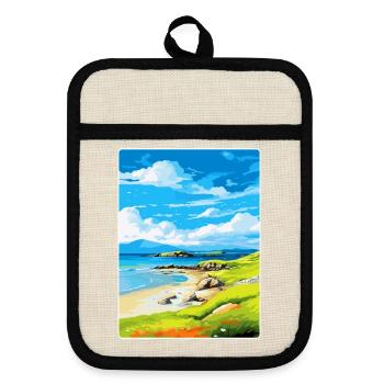 Isle Of Colonsay Scotland Uk Travel Poster WPA - Pot holders with rubber back - linen/black  - Front