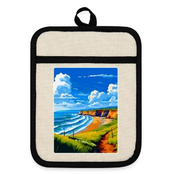North Devon Vintage Travel Poster Souvenir WPA - Pot holders with rubber back - linen/black  - Front