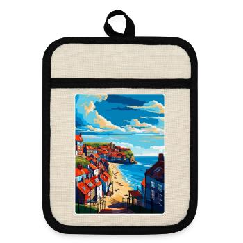 Whitby England Uk Vintage Reiseposter Souvenir - Topflappen mit Gummirückseite - Leinen/Schwarz  - Vorne