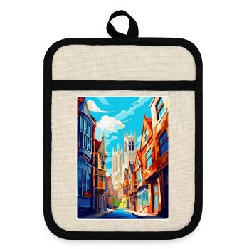York Angleterre Royaume-Uni Affiche de voyage vintage Souvenir WPA - Maniques avec dos en caoutchouc - lin/noir  - Devant