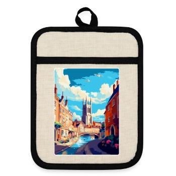 Exeter England Uk Vintage Travel Poster Souvenir - Pot holders with rubber back - linen/black  - Front