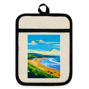 Croyde Beach Devon Vintage Travel Poster Souvenir - Pot holders with rubber back - linen/black  - Front