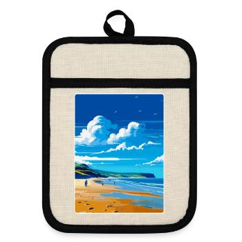 Croyde Beach Devon Vintage Travel Poster Souvenir - Pot holders with rubber back - linen/black  - Front