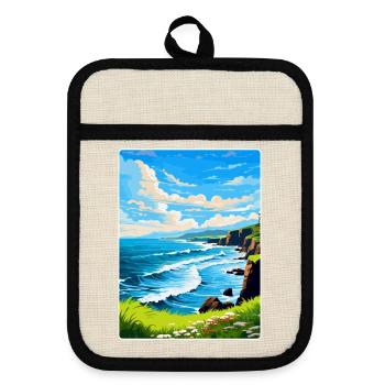 North Coast 500 Scotland Uk Vintage Travel Poster - Pot holders with rubber back - linen/black  - Front