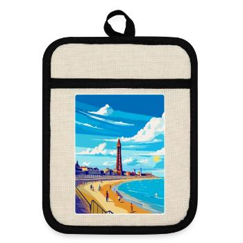 Blackpool Uk Vintage Reiseposter WPA Souvenir - Topflappen mit Gummirückseite - Leinen/Schwarz  - Vorne