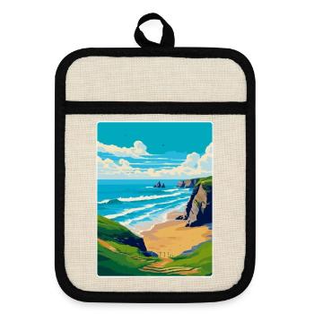 Bedruthan Steps Cornwall England Uk Reiseplakat - Topflappen mit Gummirückseite - Leinen/Schwarz  - Vorne