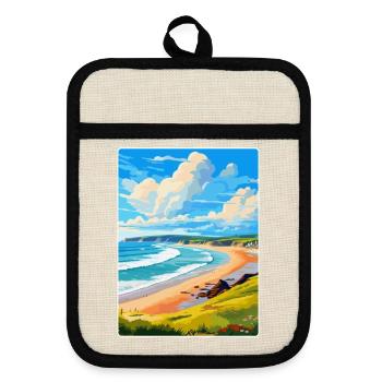 Woolacombe Devon Vintage Travel Poster Souvenir - Pot holders with rubber back - linen/black  - Front