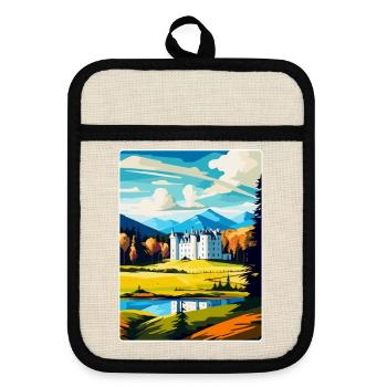 Blair Castle Scotland Uk Vintage Travel Poster WPA - Pot holders with rubber back - linen/black  - Front