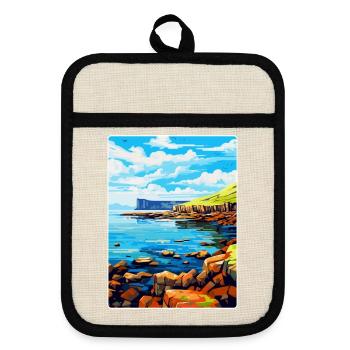 Isle Of Staffa Scotland Uk Vintage Travel Poster - Pot holders with rubber back - linen/black  - Front