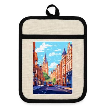 Oxford Street England Uk Vintage Travel Poster WPA - Pot holders with rubber back - linen/black  - Front