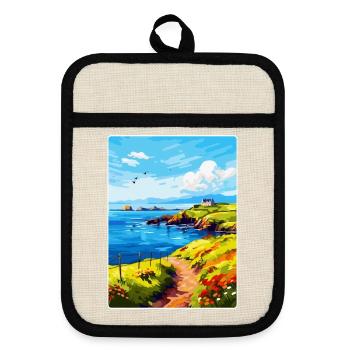 Isle Of Seil Scotland Uk Vintage Travel Poster WPA - Pot holders with rubber back - linen/black  - Front