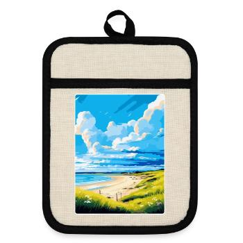 Beadnell England Uk Vintage Reiseplakat Souvenir - Topflappen mit Gummirückseite - Leinen/Schwarz  - Vorne